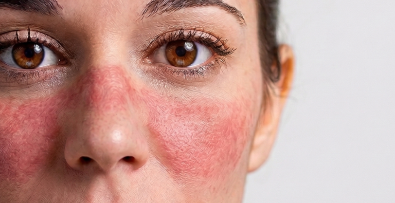 Mujer con mancha con forma de mariposa Lupus